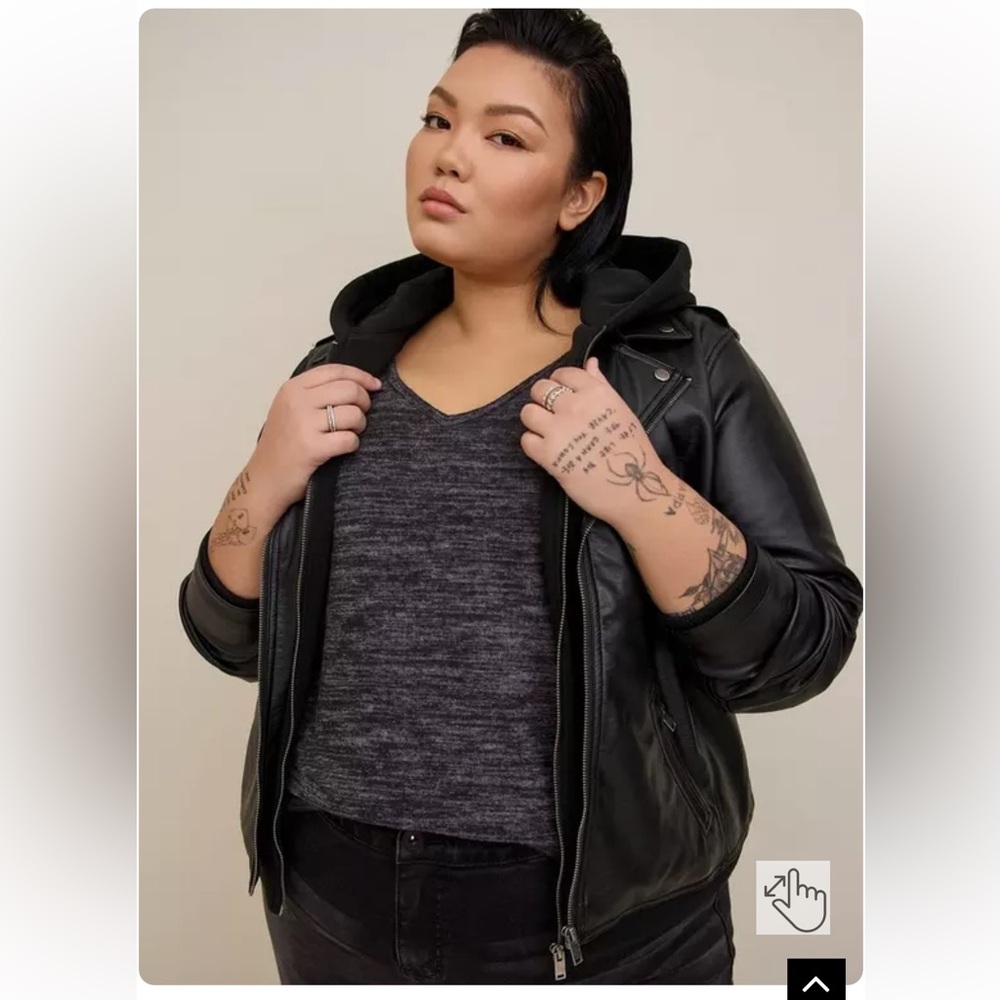 TORRID Black Mixed Media Hooded Moto Jacket - Size 3 GUC